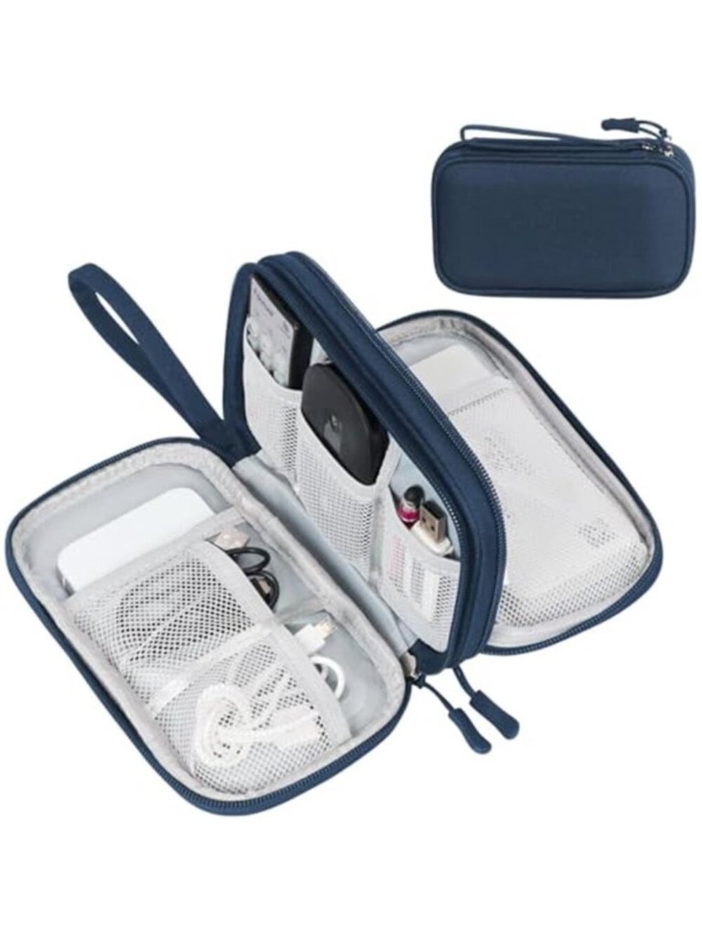 Travel Cable Organizer Bag Electronics Pouch Cord Storage Case Waterproof Navy